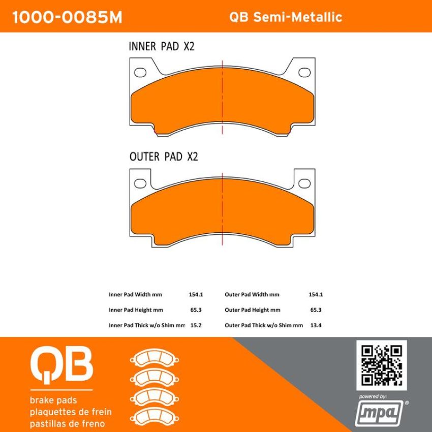 MPA 1000-0085M QB Semi-Metallic Brake Pads