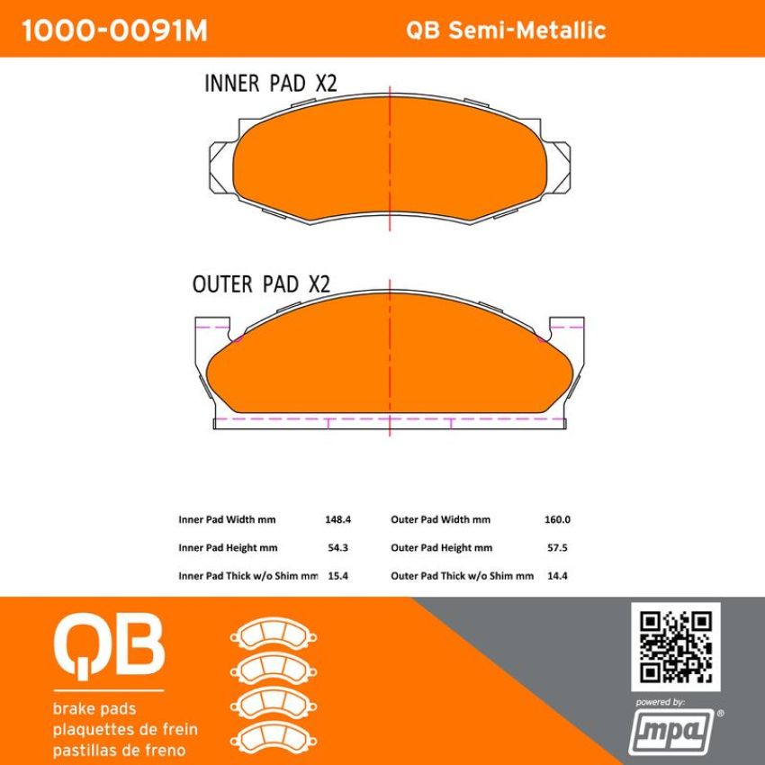 MPA 1000-0091M QB Semi-Metallic Brake Pads