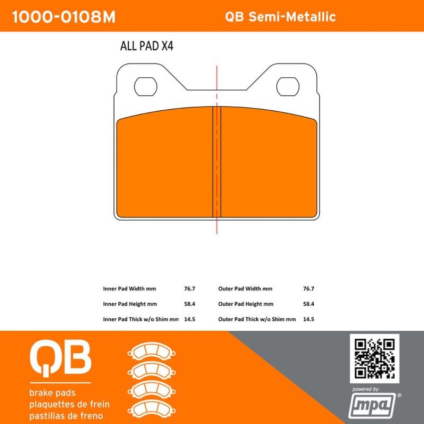 MPA 1000-0108M QB Semi-Metallic Brake Pads