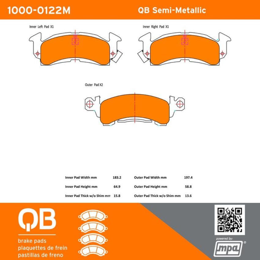 MPA 1000-0122M QB Semi-Metallic Brake Pads