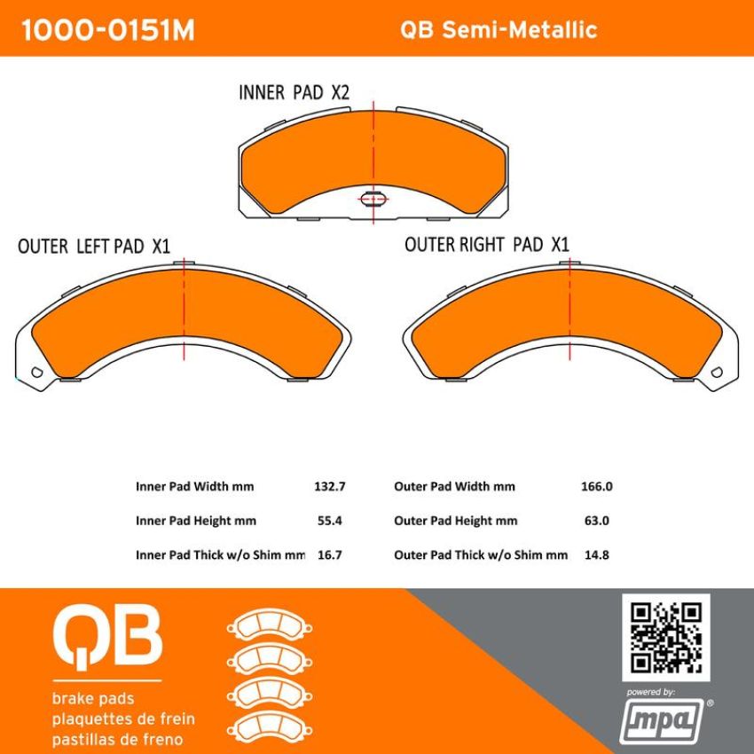 MPA 1000-0151M QB Semi-Metallic Brake Pads