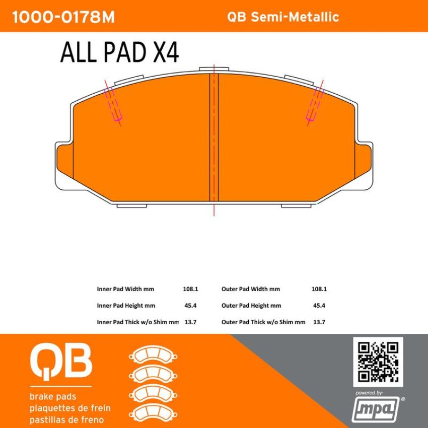 MPA 1000-0178M QB Semi-Metallic Brake Pads