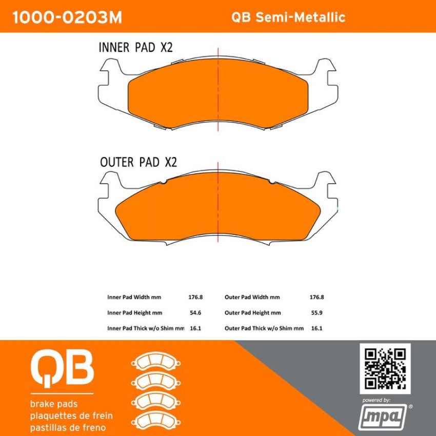MPA 1000-0203M QB Semi-Metallic Brake Pads