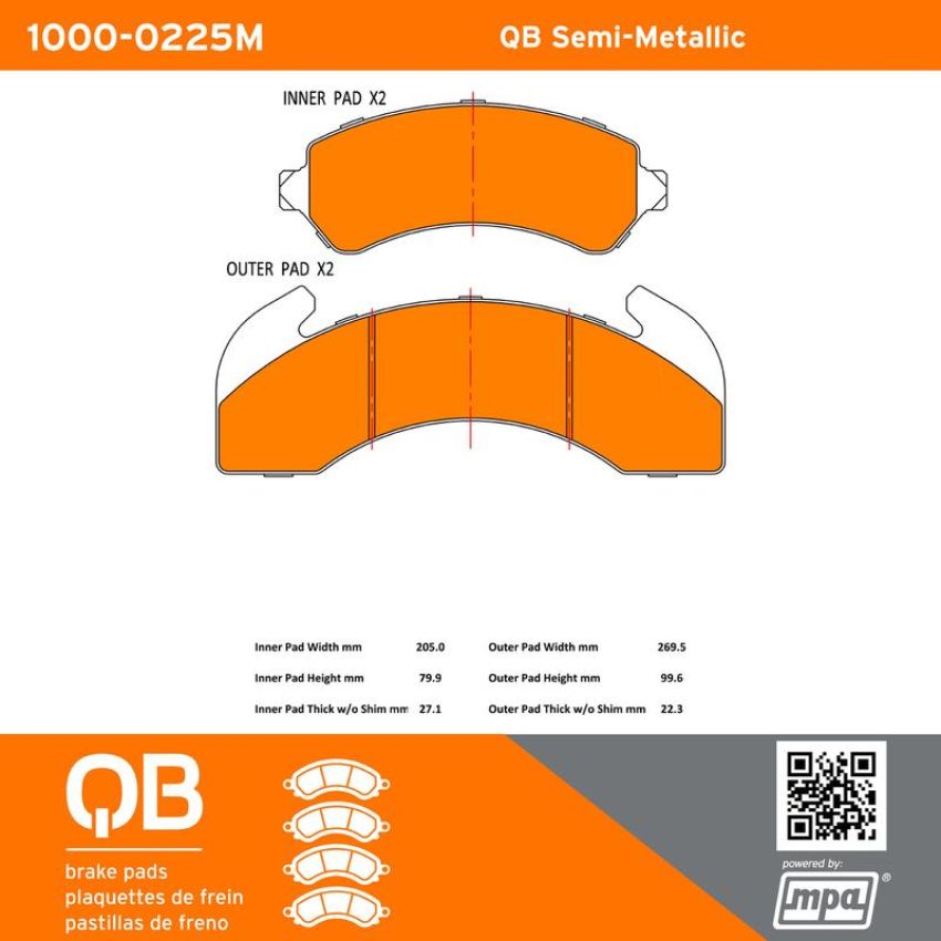 MPA 1000-0225M QB Semi-Metallic Brake Pads