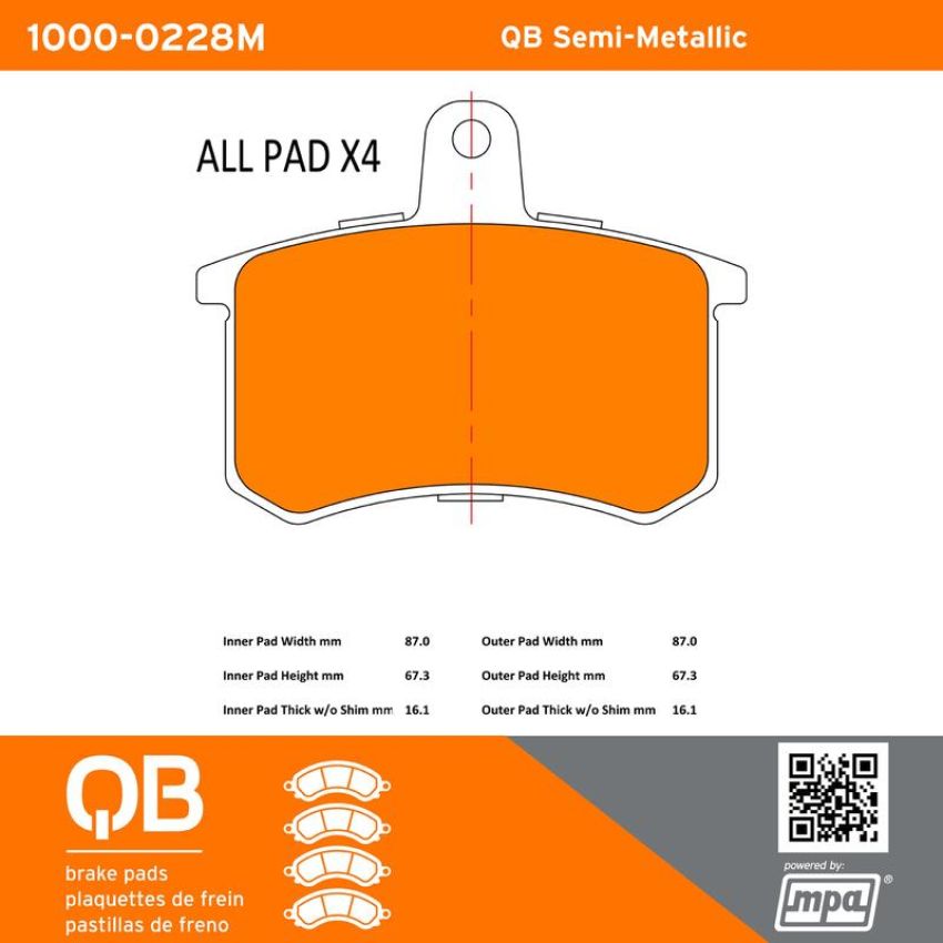 MPA 1000-0228M QB Semi-Metallic Brake Pads