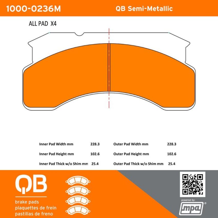 MPA 1000-0236M QB Semi-Metallic Brake Pads