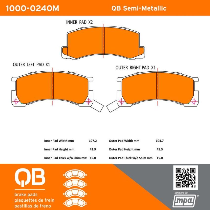 MPA 1000-0240M QB Semi-Metallic Brake Pads