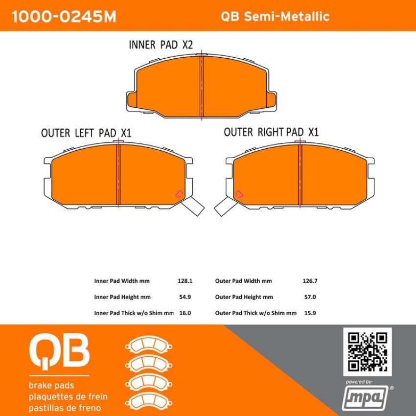 MPA 1000-0245M QB Semi-Metallic Brake Pads