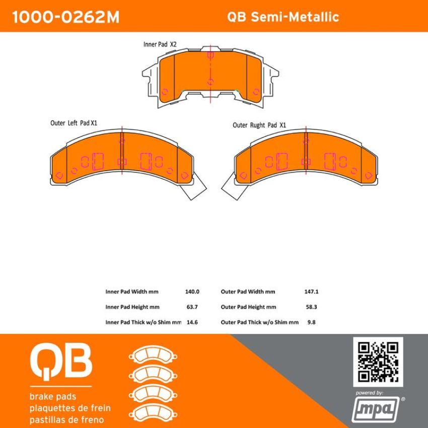 MPA 1000-0262M QB Semi-Metallic Brake Pads