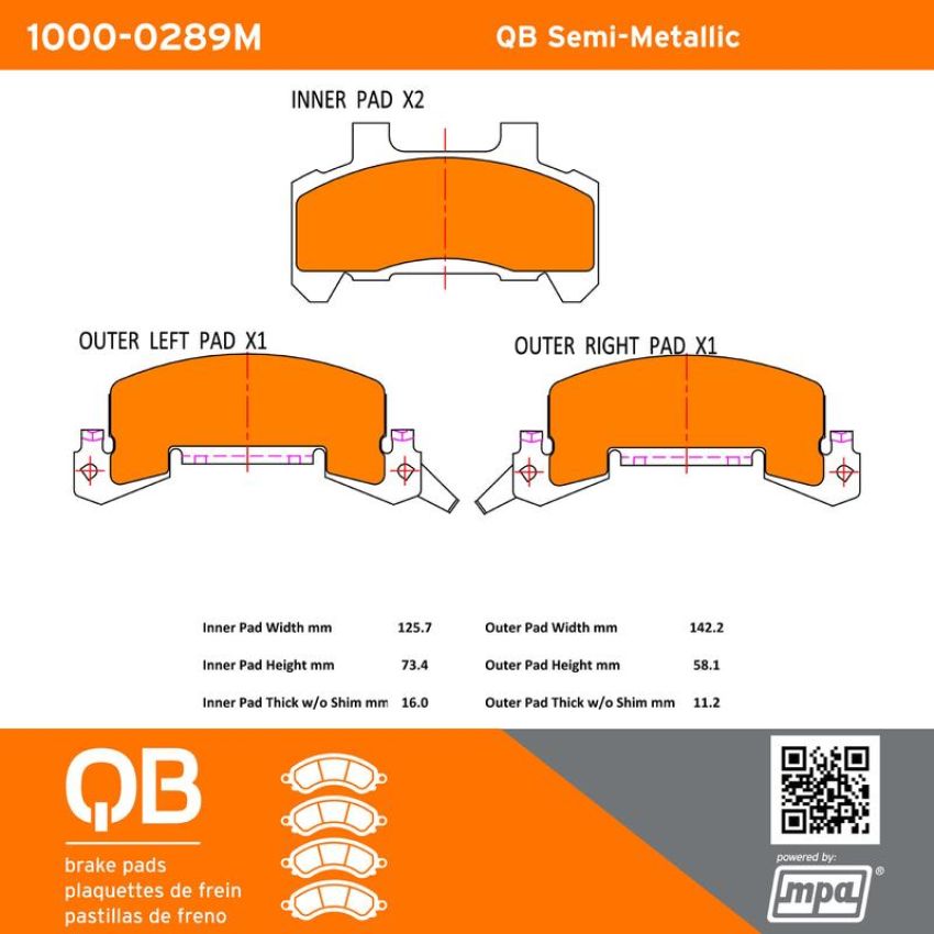 MPA 1000-0289M QB Semi-Metallic Brake Pads
