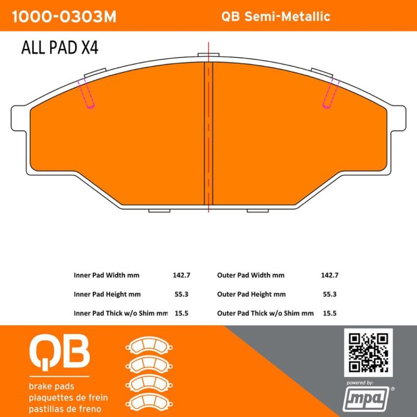 MPA 1000-0303M QB Semi-Metallic Brake Pads