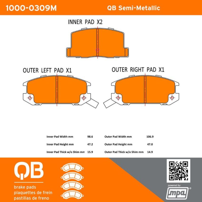 MPA 1000-0309M QB Semi-Metallic Brake Pads
