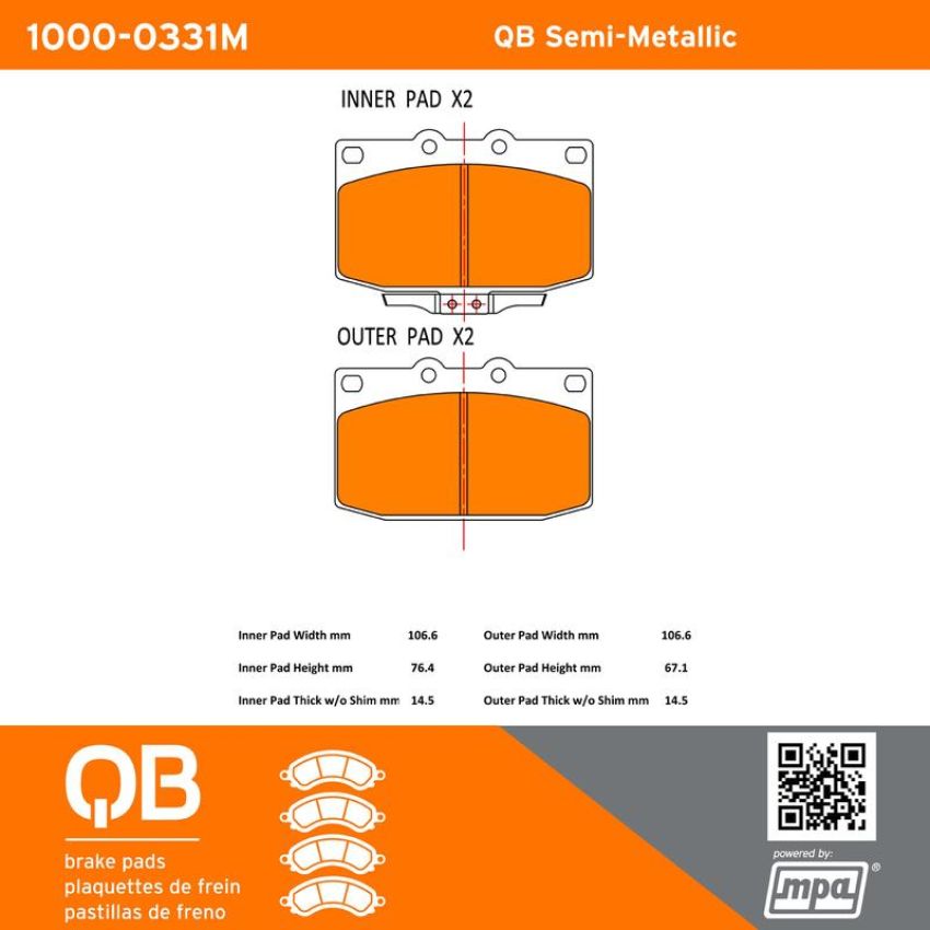 MPA 1000-0331M QB Semi-Metallic Brake Pads