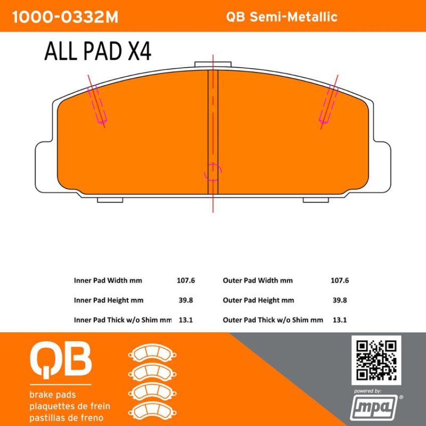 MPA 1000-0332M QB Semi-Metallic Brake Pads