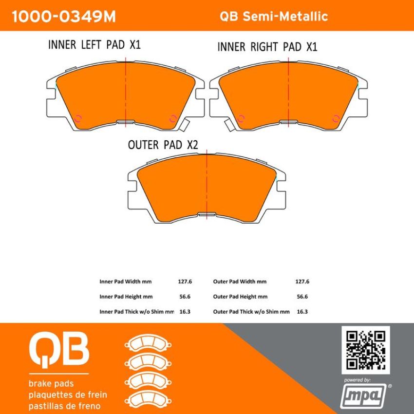 MPA 1000-0349M QB Semi-Metallic Brake Pads
