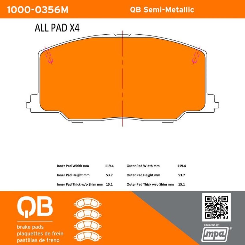 MPA 1000-0356M QB Semi-Metallic Brake Pads
