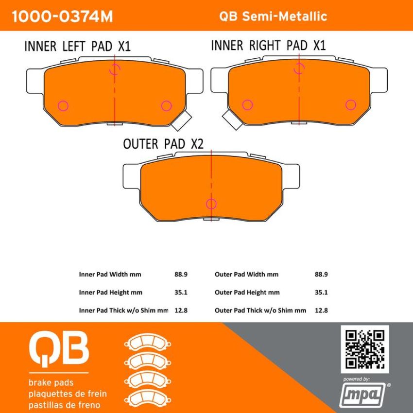 MPA 1000-0374M QB Semi-Metallic Brake Pads