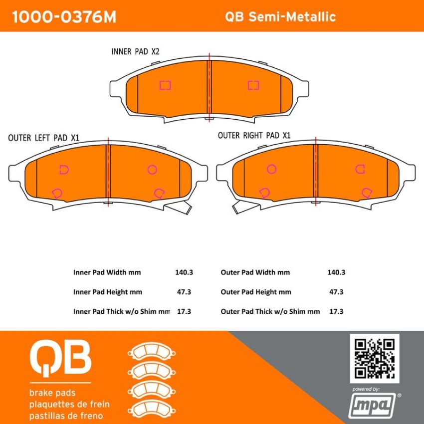 MPA 1000-0376M QB Semi-Metallic Brake Pads
