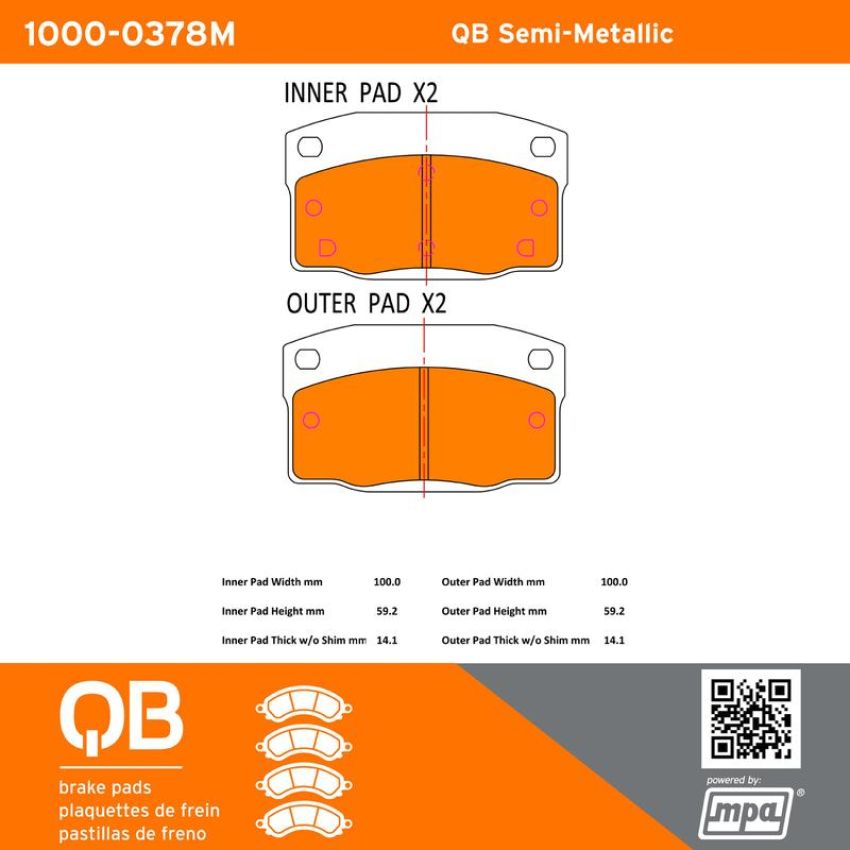 MPA 1000-0378M QB Semi-Metallic Brake Pads