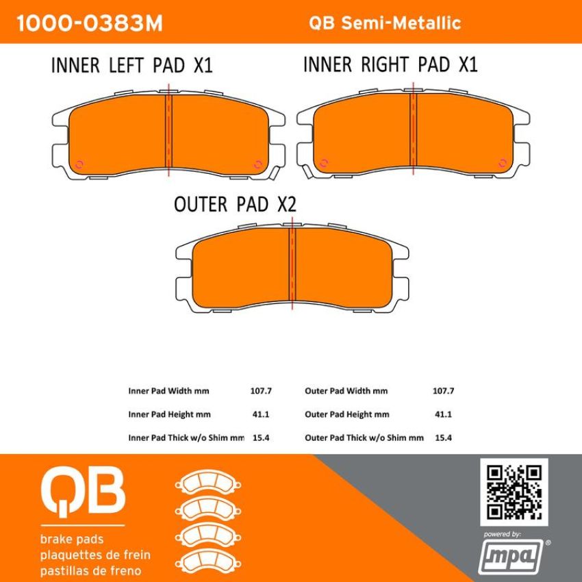 MPA 1000-0383M QB Semi-Metallic Brake Pads