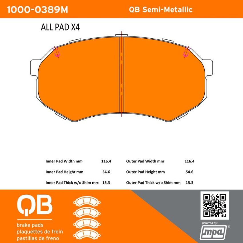 MPA 1000-0389M QB Semi-Metallic Brake Pads