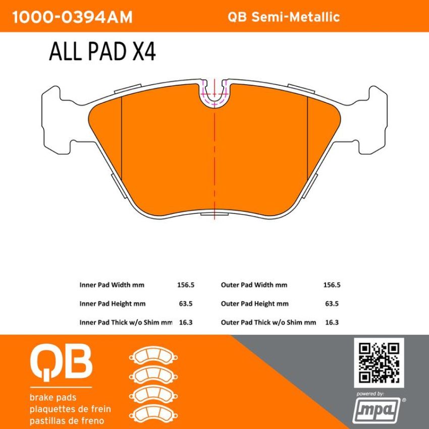 MPA 1000-0394AM QB Semi-Metallic Brake Pads