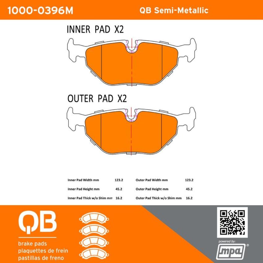 MPA 1000-0396M QB Semi-Metallic Brake Pads