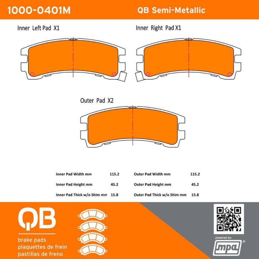 MPA 1000-0401M QB Semi-Metallic Brake Pads