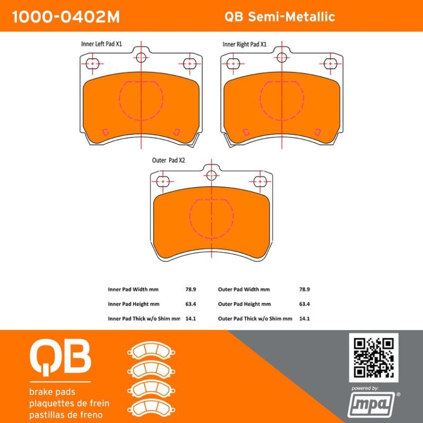 MPA 1000-0402M QB Semi-Metallic Brake Pads
