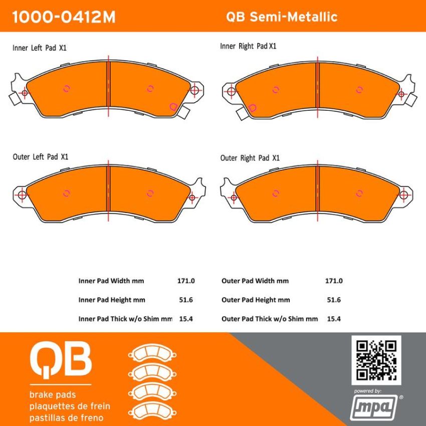 MPA 1000-0412M QB Semi-Metallic Brake Pads