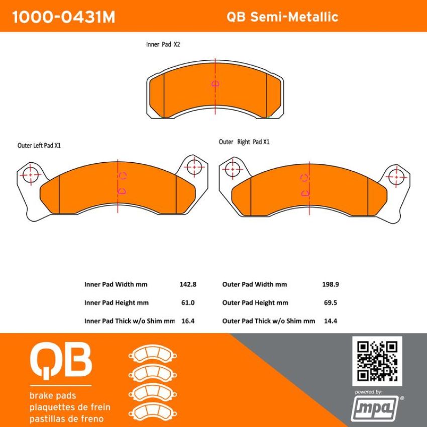 MPA 1000-0431M QB Semi-Metallic Brake Pads