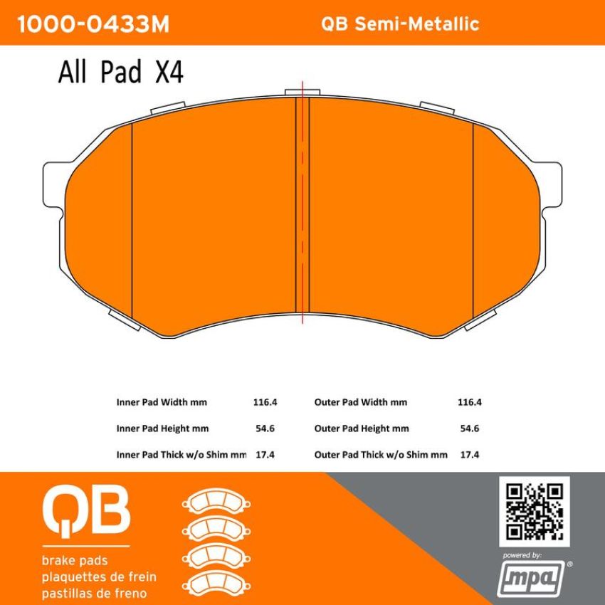 MPA 1000-0433M QB Semi-Metallic Brake Pads