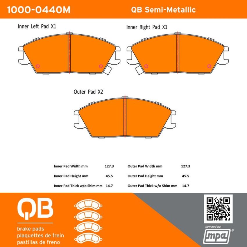 MPA 1000-0440M QB Semi-Metallic Brake Pads