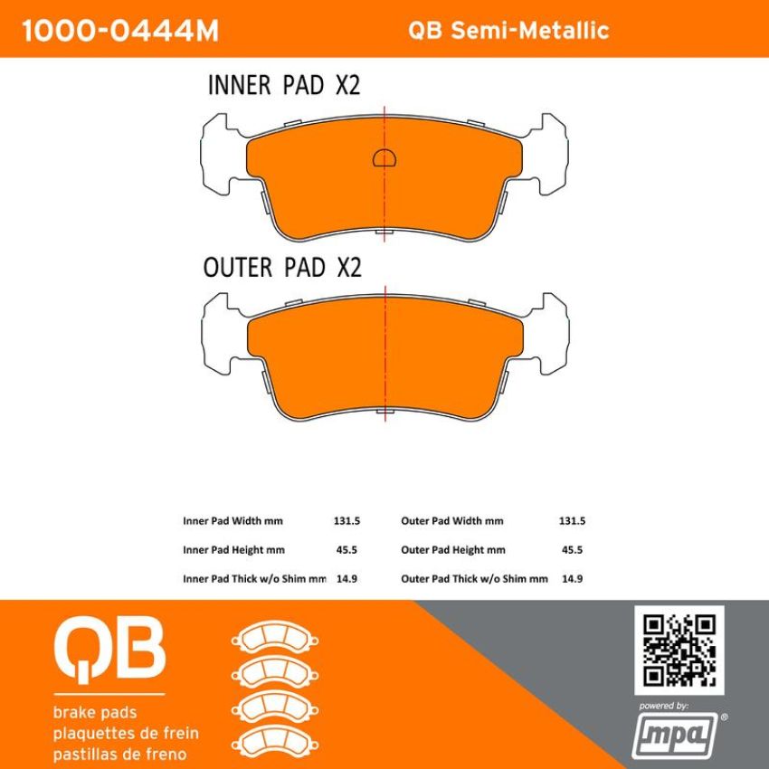MPA 1000-0444M QB Semi-Metallic Brake Pads