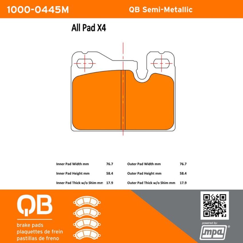 MPA 1000-0445M QB Semi-Metallic Brake Pads