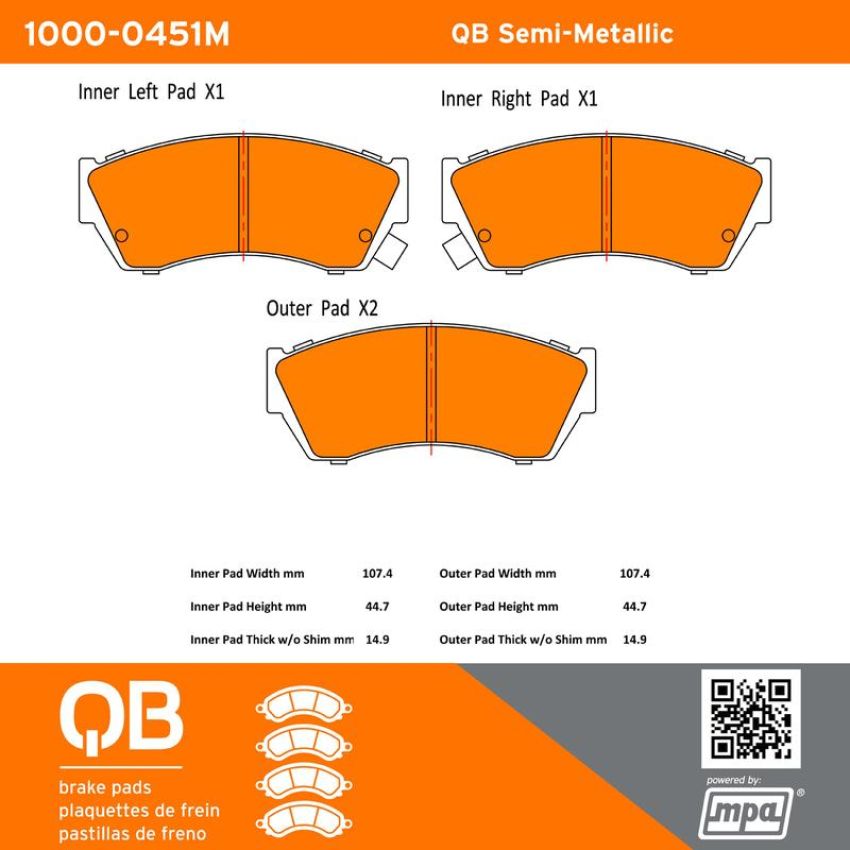 MPA 1000-0451M QB Semi-Metallic Brake Pads