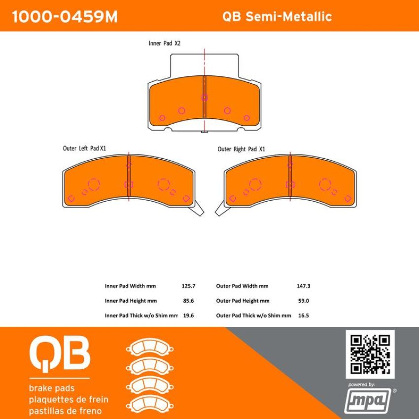 MPA 1000-0459M QB Semi-Metallic Brake Pads