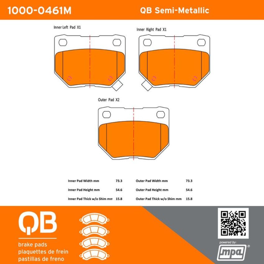MPA 1000-0461M QB Semi-Metallic Brake Pads