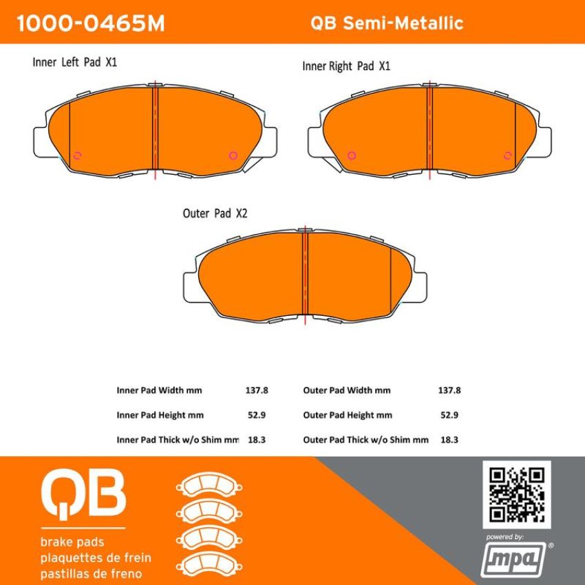 MPA 1000-0465M QB Semi-Metallic Brake Pads