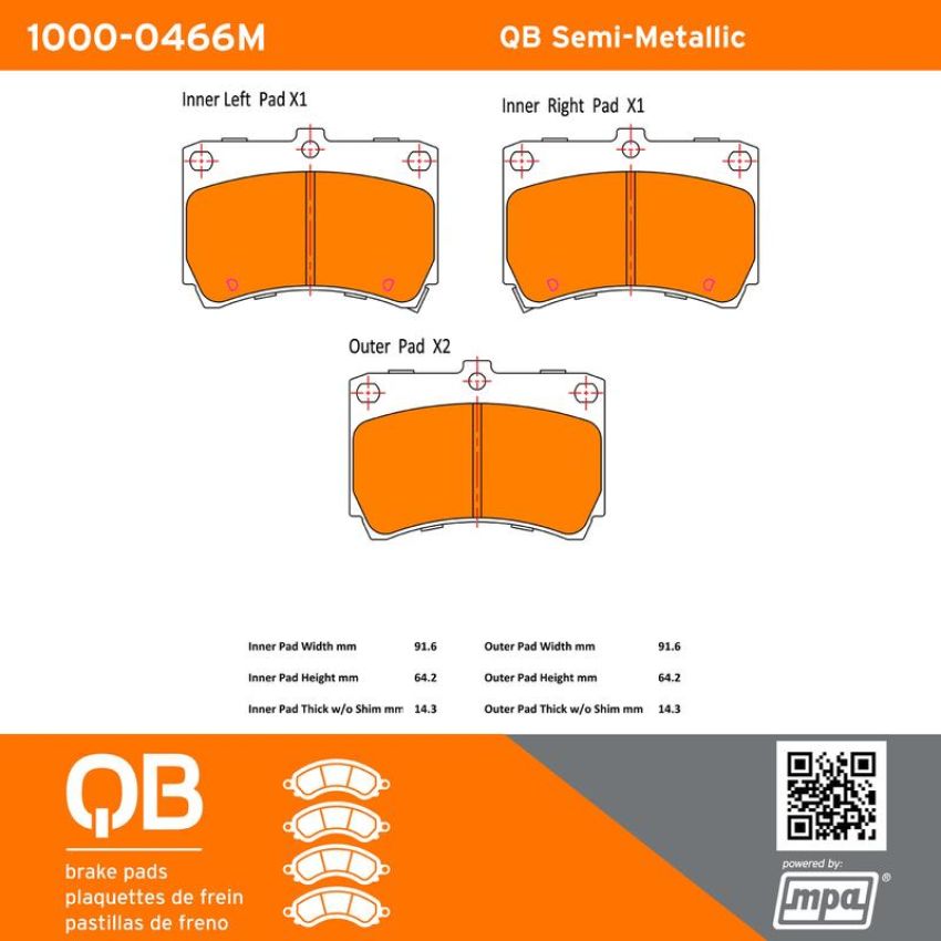 MPA 1000-0466M QB Semi-Metallic Brake Pads