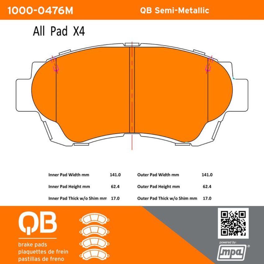 MPA 1000-0476M QB Semi-Metallic Brake Pads
