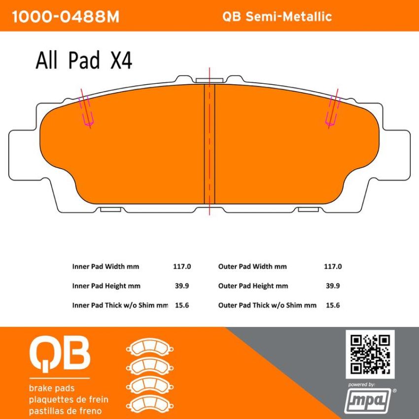 MPA 1000-0488M QB Semi-Metallic Brake Pads