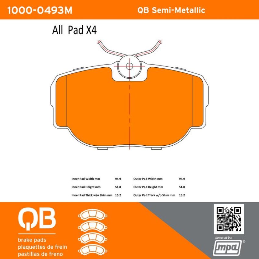 MPA 1000-0493M QB Semi-Metallic Brake Pads