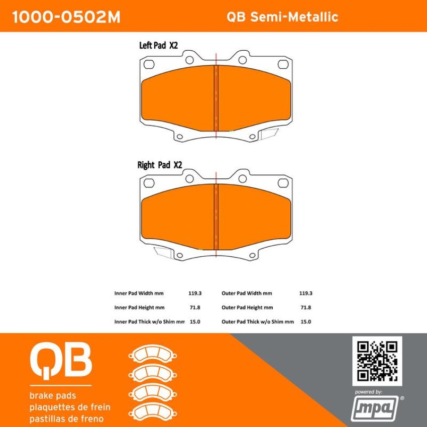 MPA 1000-0502M QB Semi-Metallic Brake Pads