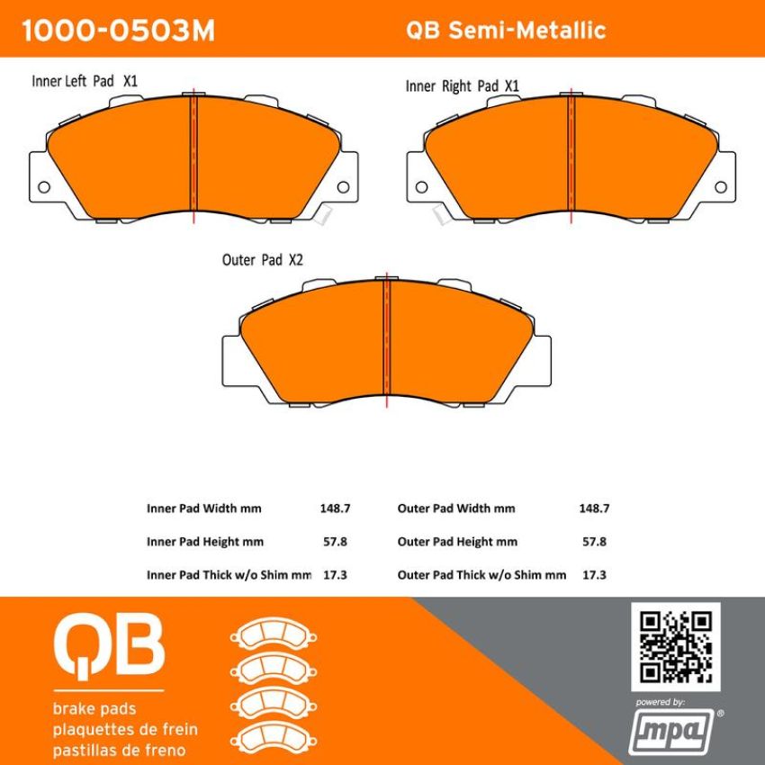MPA 1000-0503M QB Semi-Metallic Brake Pads