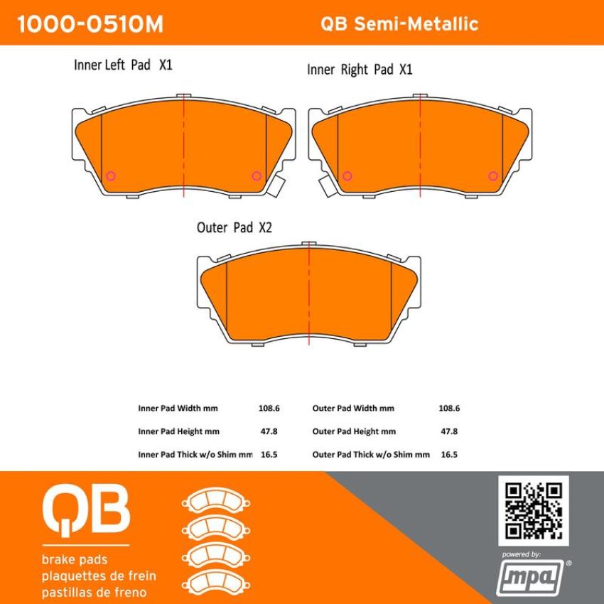 MPA 1000-0510M QB Semi-Metallic Brake Pads
