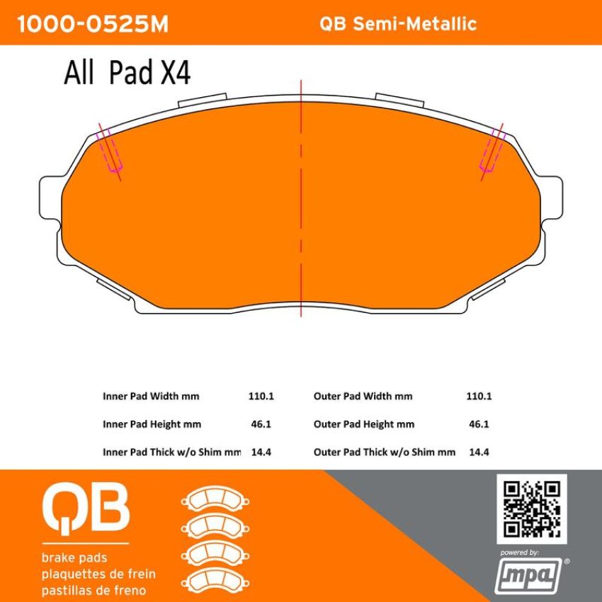 MPA 1000-0525M QB Semi-Metallic Brake Pads