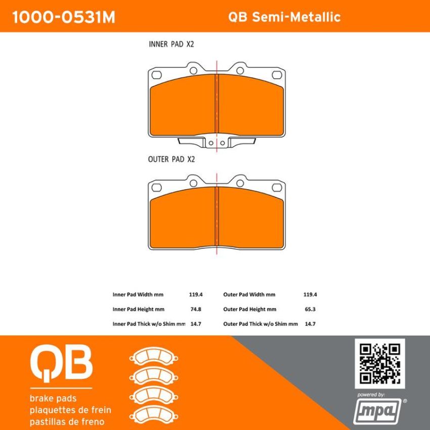 MPA 1000-0531M QB Semi-Metallic Brake Pads