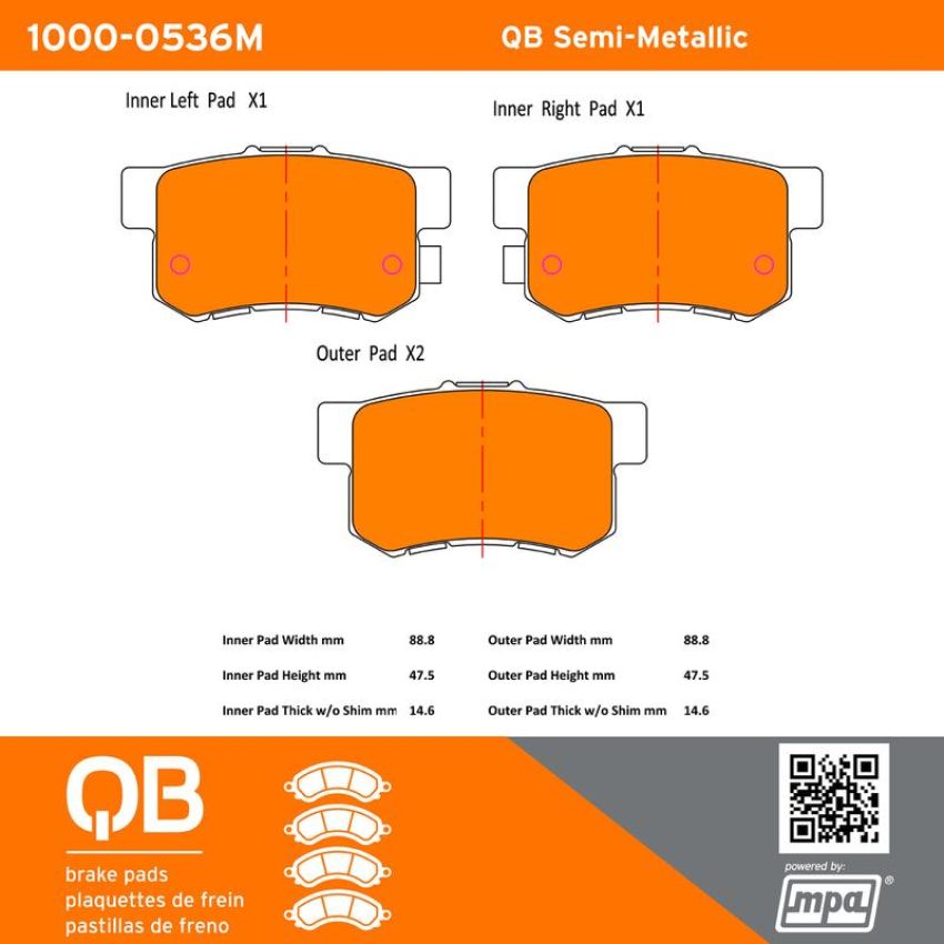 MPA 1000-0536M QB Semi-Metallic Brake Pads