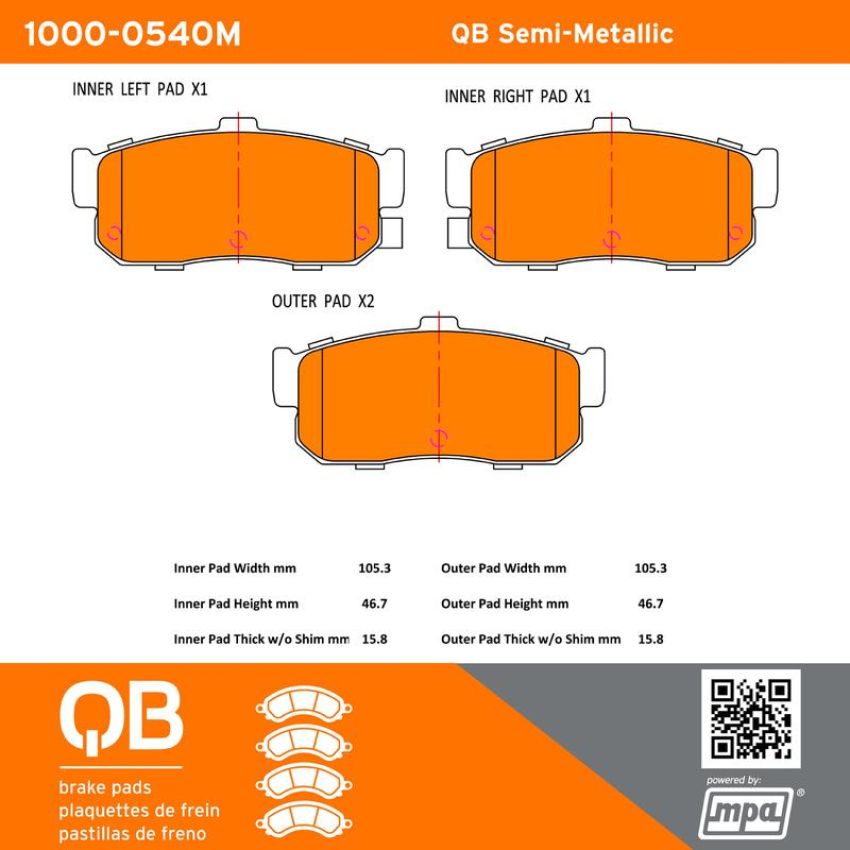 MPA 1000-0540M QB Semi-Metallic Brake Pads